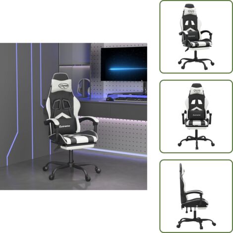 Silla de reposapiés - vidaXL Silla gaming giratoria reposapiés cuero sintético negro blanco - Silla con reposapiés