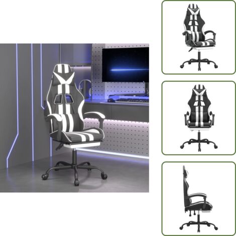Silla de reposapiés - vidaXL Silla gaming giratoria reposapiés cuero sintético negro blanco - Silla con reposapiés
