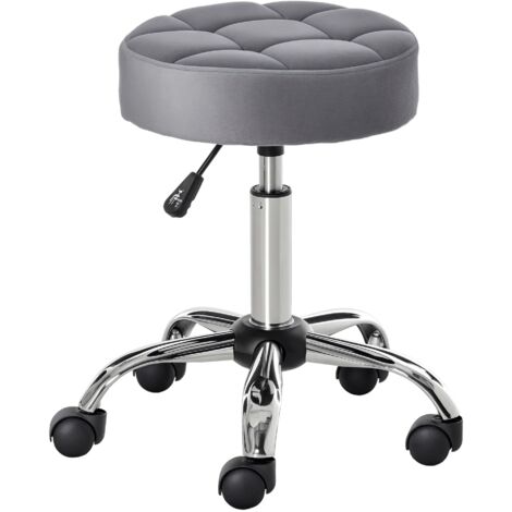 Silla de ruedas con reposabrazos, altura regulable, taburete giratorio, espuma de tacto aterciopelado, base cromada, gris claro, 35 x 35 x 49-61 cm
