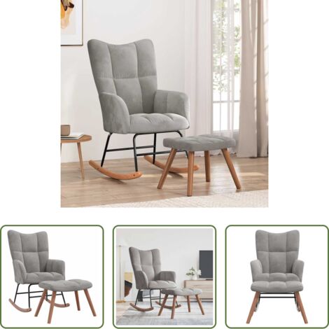 Silla de sala -  Silla mecedora con reposapiés terciopelo gris claro