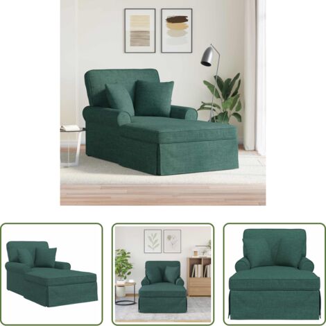 Silla de salón -  Chaise Lounge con Falda con cojín 3 pcs Verde oscuro tela
