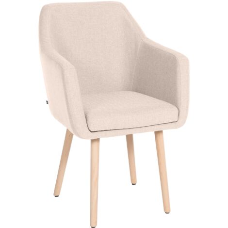 Silla de salón con reposabrazos, cuatro resistentes patas en madera clara, asiento en tela beige 100003487