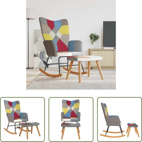 Silla de salón -  Silla mecedora con reposapiés tela patchwork