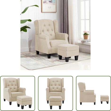 Silla de tela -  Sillón con reposapiés de tela crema