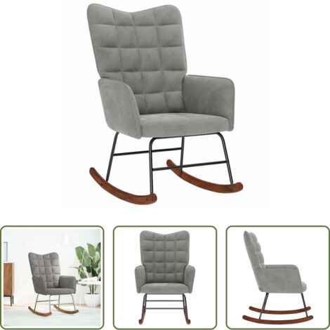 Silla de terciopelo -  Silla mecedora de terciopelo gris claro