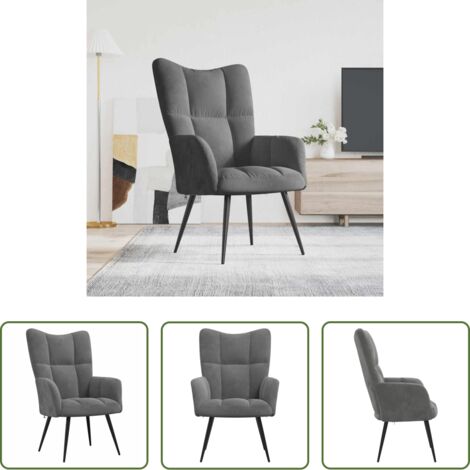 Silla de terciopelo -  Sillón de relax de terciopelo gris oscuro