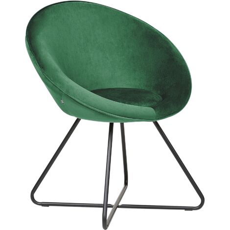 Silla de terciopelo tapicería asiento redondo diseño retro minimalista base cruzada de metal verde Floby II