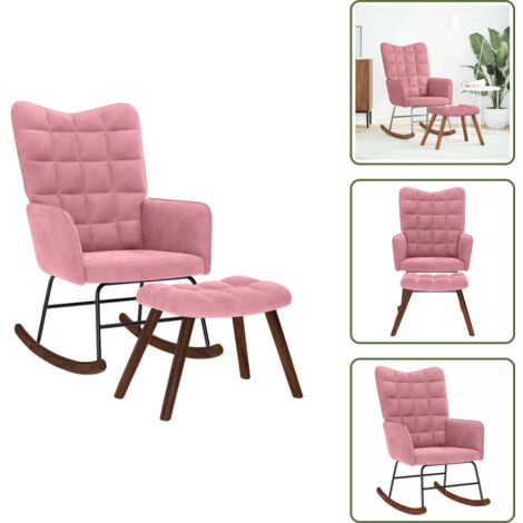 Silla de terciopelo - vidaXL Mecedora con taburete de terciopelo rosa - Silla de relax