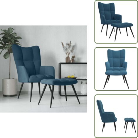 Silla de terciopelo - vidaXL Sillón de relax con taburete terciopelo azul - Silla de acero