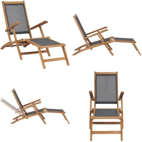 Silla de terraza con reposapiés de madera maciza de teca negra - Silla de terraza - Silla de madera