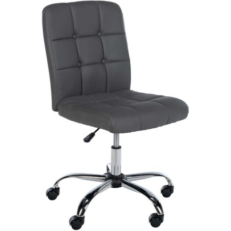Silla de trabajo de piel sintética gris regulable en altura con respaldo acolchado ruedas y estructura de metal 100008365