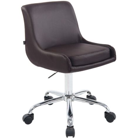 Silla de trabajo moderna de piel sintética marrón – Respaldo curvo y envolvente asiento ergonómico y base con ruedas 100007052