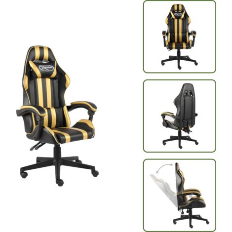Silla de trabajo - vidaXL Silla gaming de cuero sintético negro y dorado - Silla de juegos