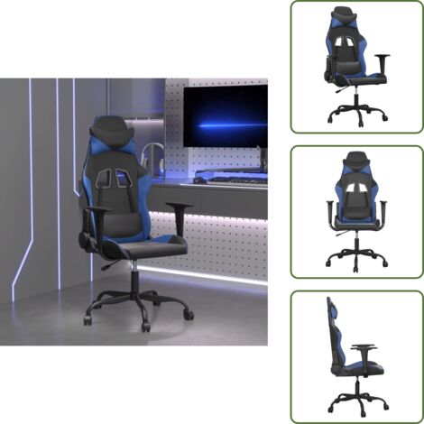 Silla de trabajo - vidaXL Silla gaming de masaje cuero sintético negro y azul - Silla ergonómica