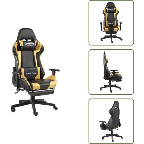 Silla de trabajo - vidaXL Silla gaming giratoria con reposapiés PVC dorado - Silla de computadora