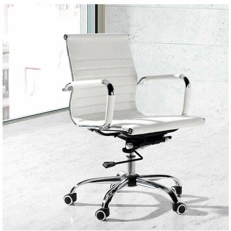 

Silla despacho giratoria elevable acabado simil piel blanco 58 cm(ancho) 90/97 cm(altura) 64 cm(fondo) Color BLANCO