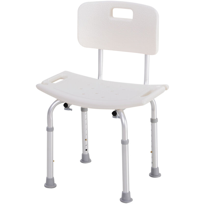 

Silla Ducha Aluminio Baño Taburete Regulable + Respaldo Silla Antideslizante WC - BLANCO