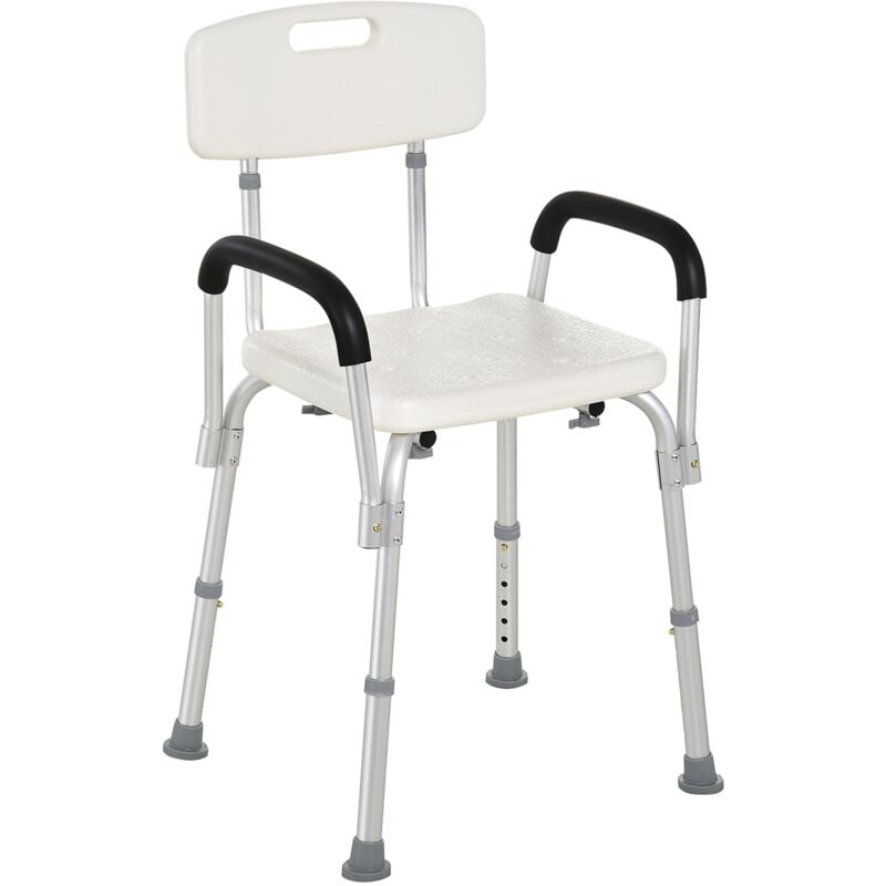 

HOMCOM Silla Ducha Altura Regulable con Respaldo y Apoyabrazos Aguanta hasta 135 Kg - BLANCO