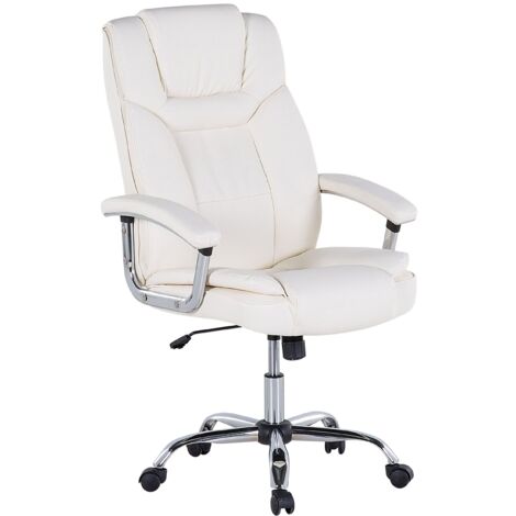 Silla ejecutiva de oficina giratoria de piel sintética beige con altura de asiento ajustable con ruedas Advance