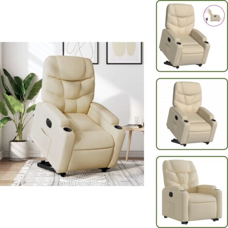 Silla eléctrica con motor - vidaXL Sillón eléctrico reclinable elevable de tela color crema - Silla reclinable con elevación