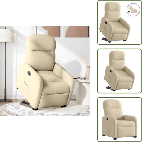 Silla eléctrica con motor - vidaXL Sillón eléctrico reclinable elevable de tela color crema - Silla reclinable con elevación