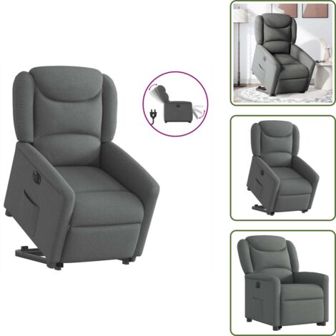 Silla eléctrica con motor - vidaXL Sillón eléctrico reclinable elevable de tela gris oscuro - Silla reclinable con elevación