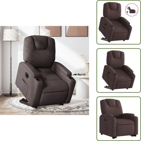 Silla eléctrica con motor - vidaXL Sillón eléctrico reclinable elevable de tela marrón oscuro - Silla reclinable con respaldo automático