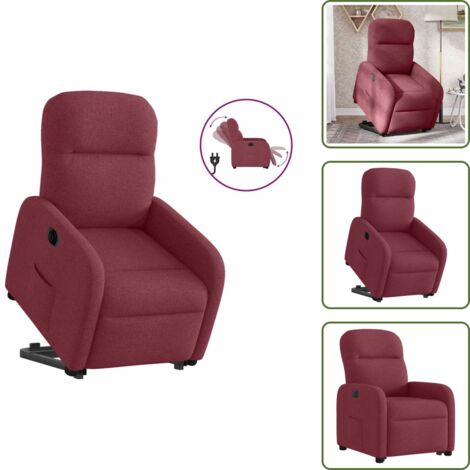 Silla eléctrica con motor - vidaXL Sillón eléctrico reclinable elevable de tela rojo tinto - Silla reclinable con respaldo automático