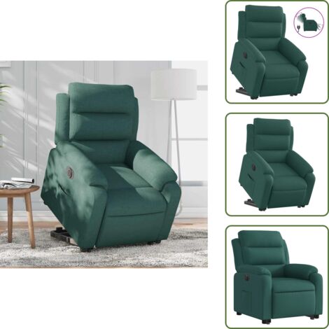 Silla eléctrica con motor - vidaXL Sillón eléctrico reclinable elevable de tela verde oscuro - Silla reclinable con respaldo automático