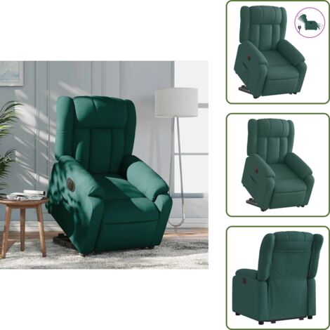 Silla eléctrica con motor - vidaXL Sillón eléctrico reclinable elevable de tela verde oscuro - Silla reclinable con respaldo automático