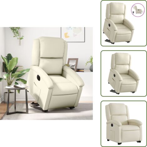 Silla eléctrica con motor - vidaXL Sillón reclinable elevable eléctrico de cuero sintético crema - Silla reclinable con respaldo automático