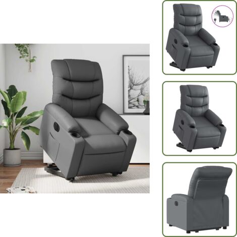 Silla eléctrica con motor - vidaXL Sillón reclinable elevable eléctrico de cuero sintético gris - Silla reclinable con respaldo automático