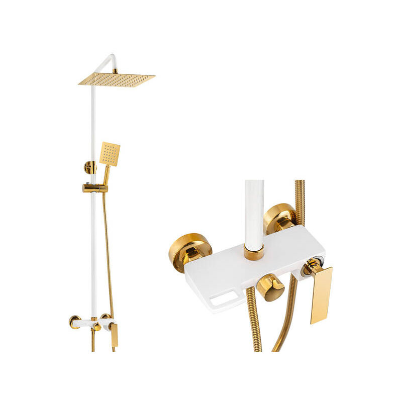 Silla Élégant Colonne de Douche avec Mitigeur Réglable en Hauteur Système de Douche, Blanc / Doré