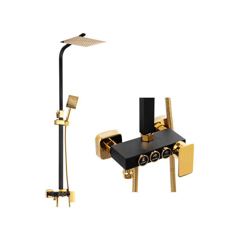 Silla Élégant Colonne de Douche avec Mitigeur Réglable en Hauteur Système de Douche, Noir/Doré