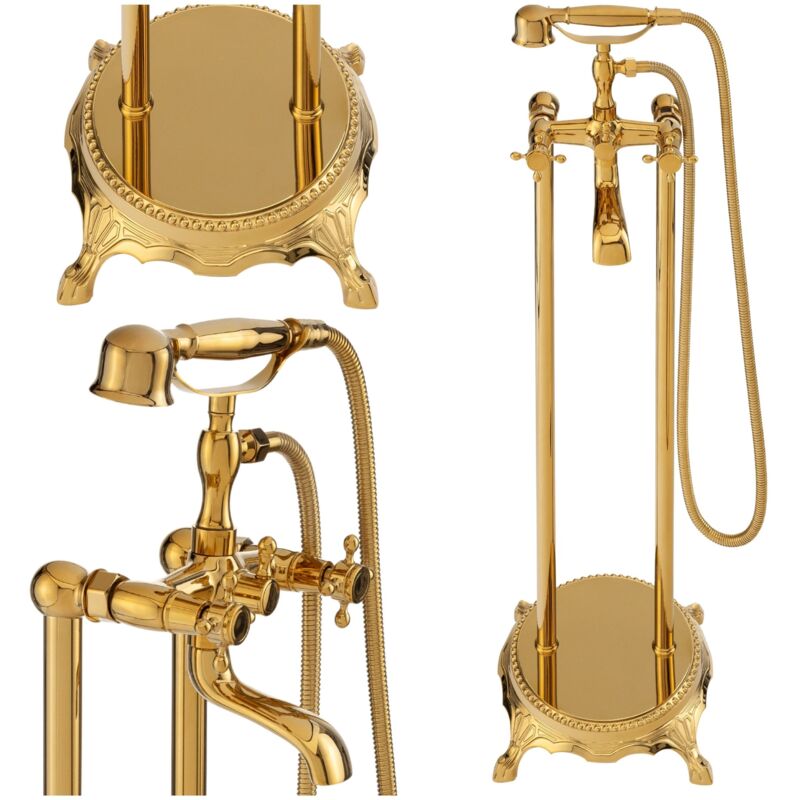 Silla élégant Robinet de Baignoire retro sur pied avec inverseur et bec rotatif, Doré