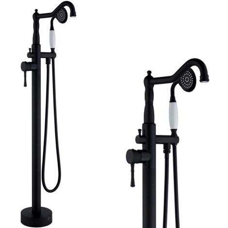 Silla élégant Robinet de Baignoire retro sur pied avec inverseur et bec rotatif avec douchette et f