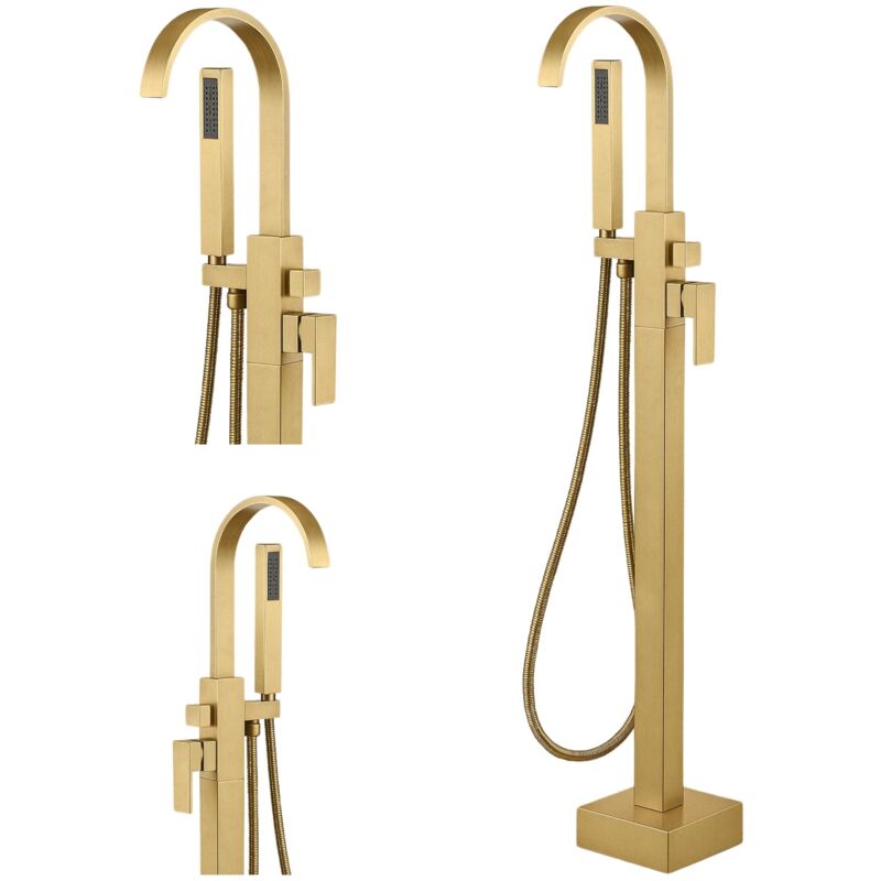 Silla élégant Robinet de Baignoire sur pied avec inverseur et bec rotatif, Doré