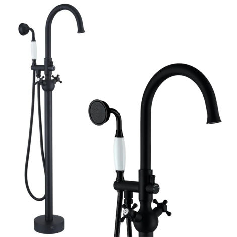 Silla élégant Robinet de Baignoire sur pied avec inverseur et bec rotatif avec douchette et flexible