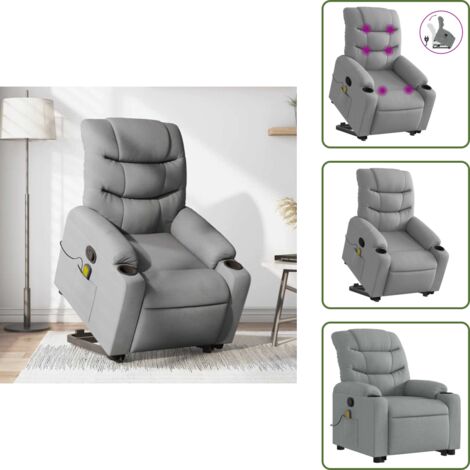 Silla elevable - vidaXL Sillón de masaje reclinable de pie de tela gris claro - Silla para personas mayores