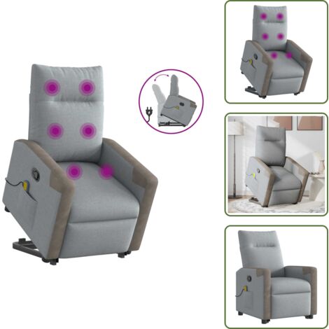 Silla elevable - vidaXL Sillón de masaje reclinable de pie de tela gris claro - Silla para personas mayores