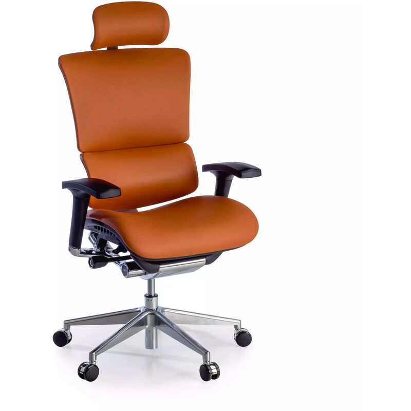 

Silla ergonómica Erghos4, piel natural modelo premium con reposacabezas marrón - Antracita
