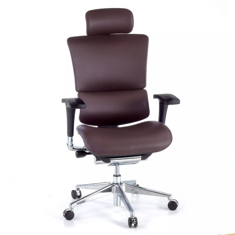 

Silla ergonómica Erghos4, piel natural modelo premium con reposacabezas coffe - marron