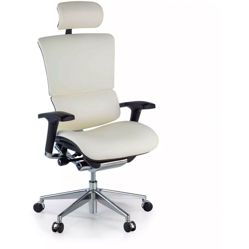 

Silla ergonómica Erghos4, piel natural modelo premium con reposacabezas blanco - blanco