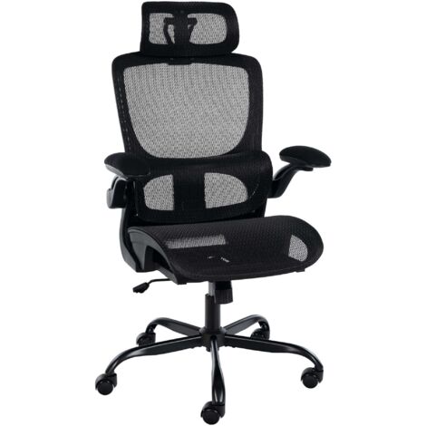 Silla ergonómica de oficina con mecanismo de inclinación reposacabezas y reposabrazos en plástico negro y malla 100006924