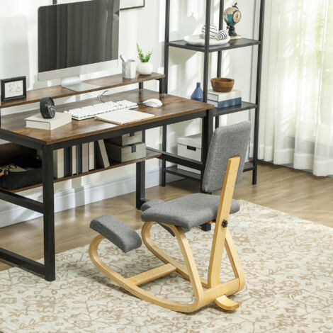 Silla Ergonómica de Rodillas con Respaldo Cojines Acolchados Marco de Madera para una Mejor Postura Oficina Gris