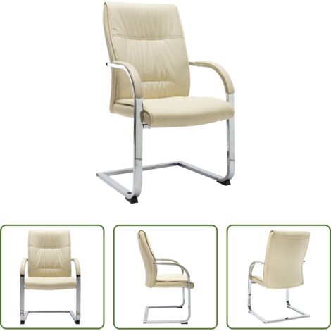 Silla ergonómica -  Silla de oficina voladiza de cuero sintético crema