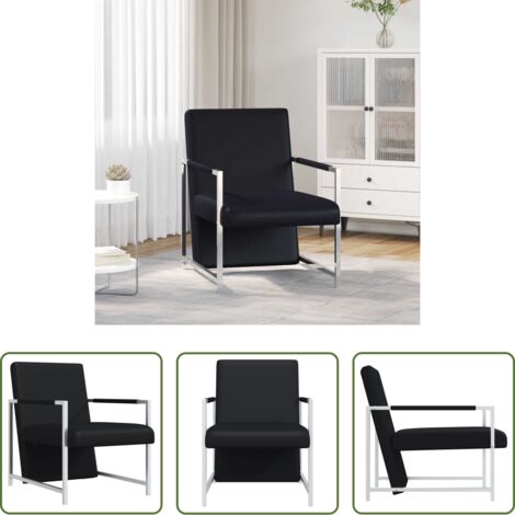 Silla ergonómica -  Sillón con patas cromadas cuero sintético negro