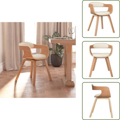 Silla ergonómica - vidaXL Silla de comedor de cuero sintético y madera curvada crema - Silla de comedor con respaldo