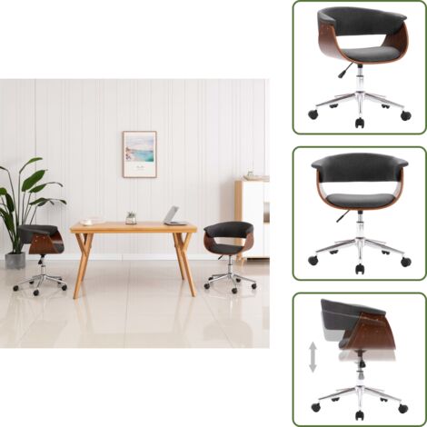 Silla ergonómica - vidaXL Silla de oficina giratoria de madera curvada y tela gris - Silla de madera