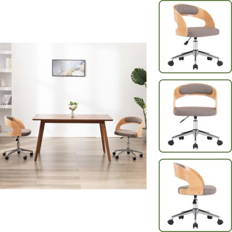 Silla ergonómica - vidaXL Silla de oficina giratoria de madera curvada y tela gris taupe - Silla de oficina gris taope